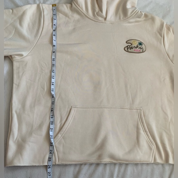 PARKE Bayside Miami Hoodie L/XL Cream Coastal Raw Hem Sweatshirt - Picture 8 of 11